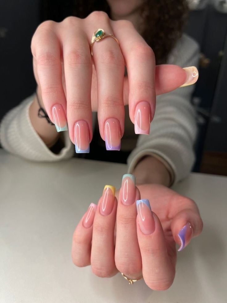 Pastel Rainbow Gradient Square Nails — Nail Shapes