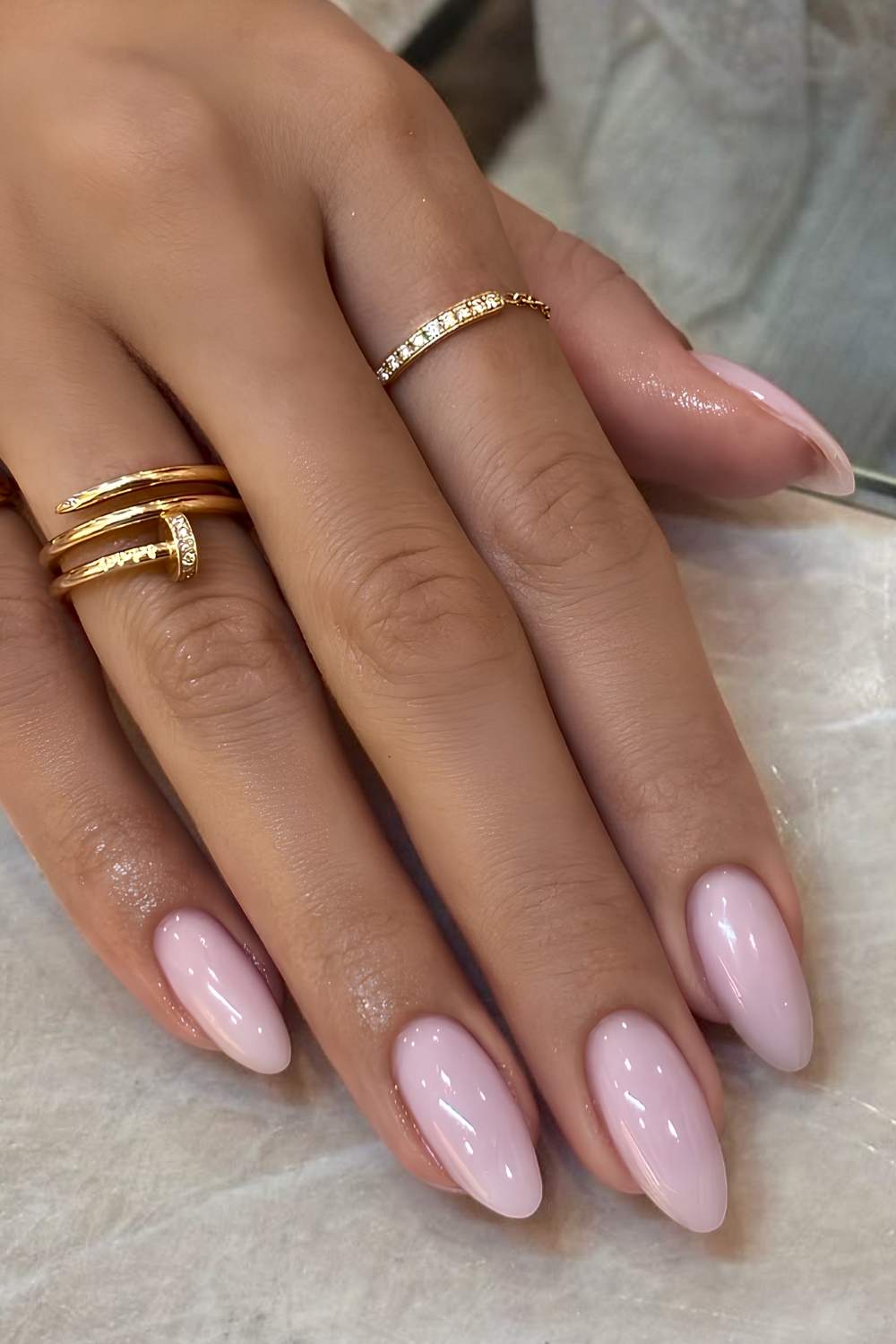 Elegant Medium Almond Sheer Milky Pink — Bubble Bath Nails
