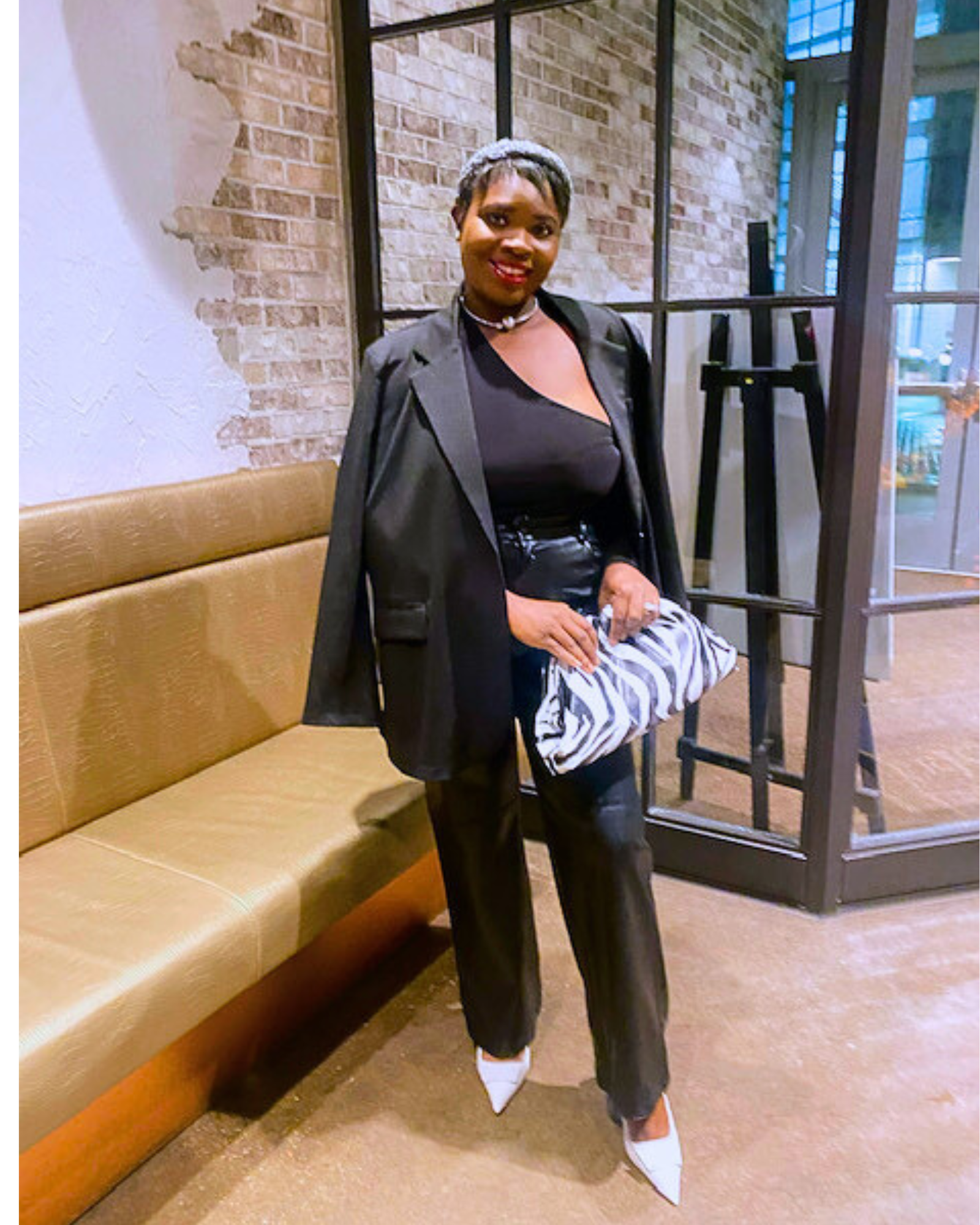 Black One-Shoulder Top with Wide-Leg Trousers and Zebra Clutch Black One-Shoulder Top with Wide-Leg Trousers and Zebra Clutch — Club Outfits