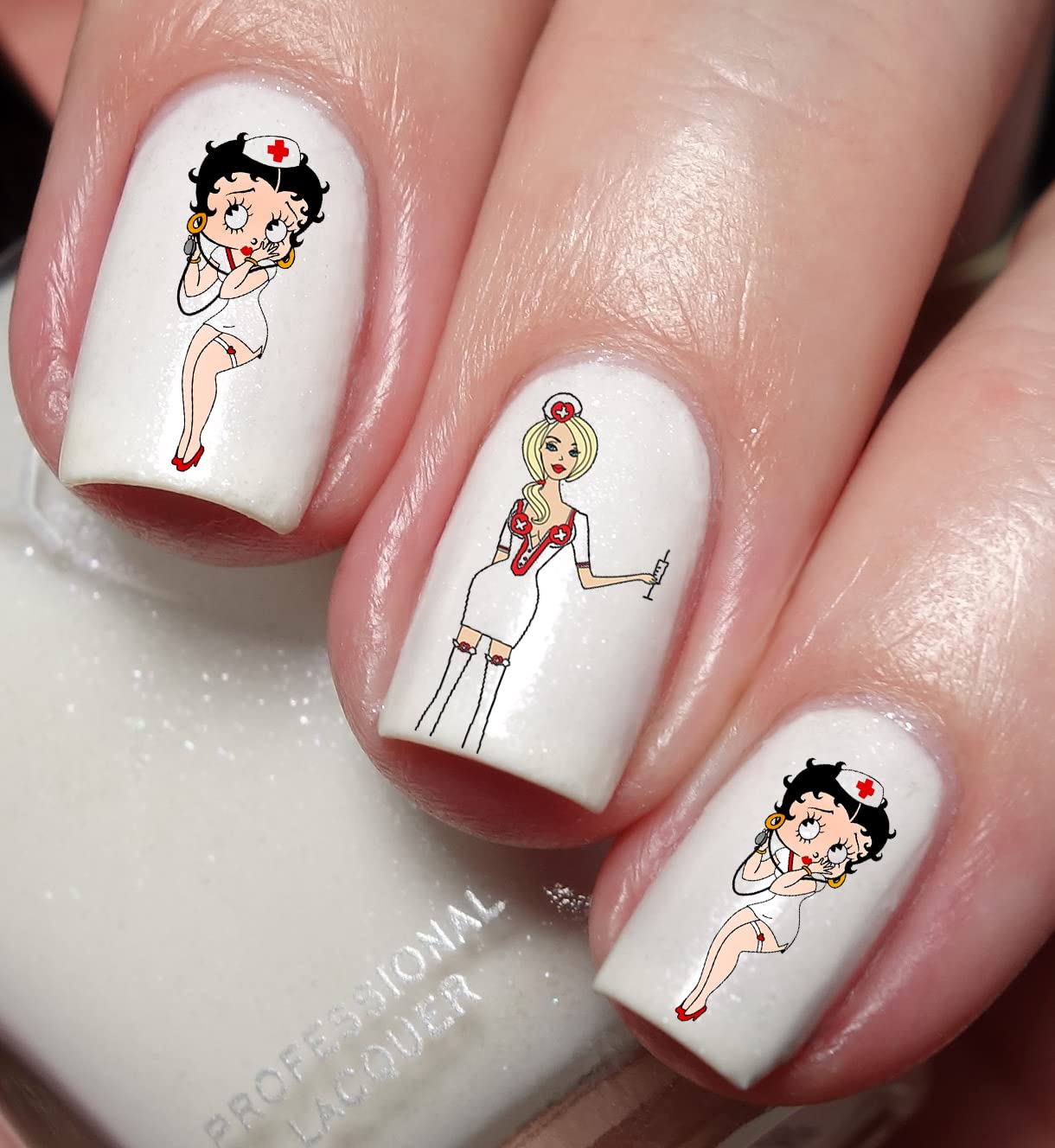 Short Square Nurse Decal Nails Short Square Nurse Decal Nails — Nurse Nails