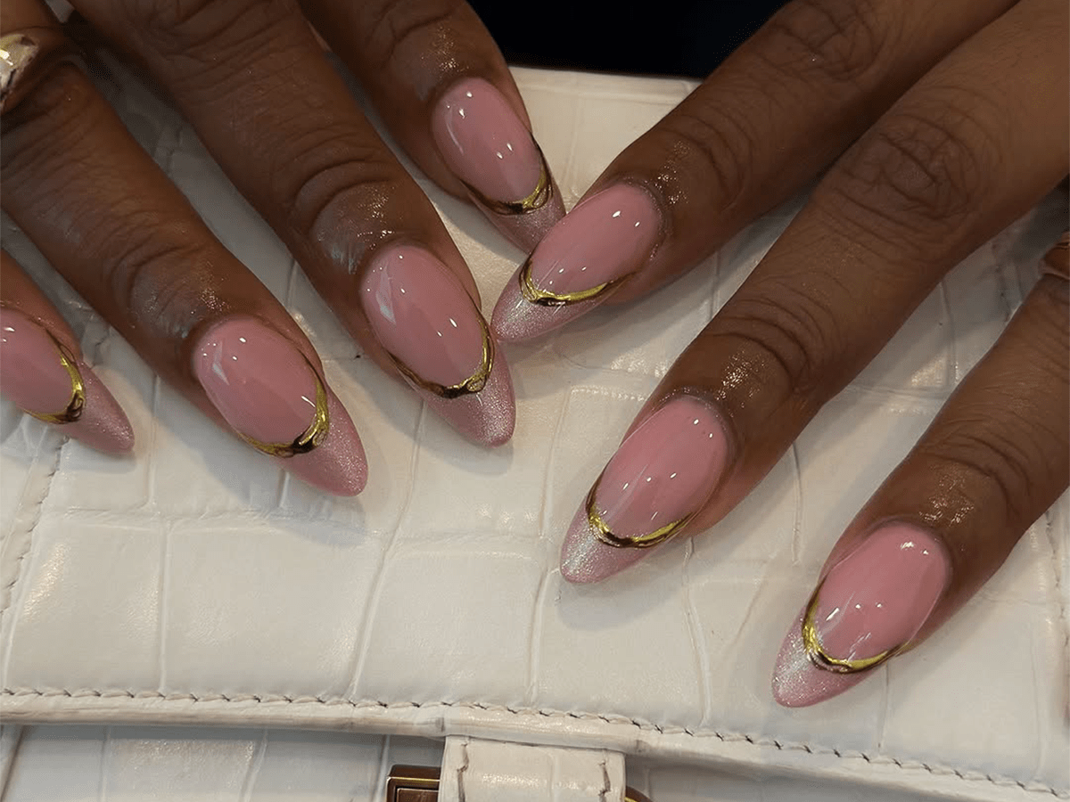 Gold Line Accent French Almonds Gold Line Accent French Almonds — Long Almond Nails