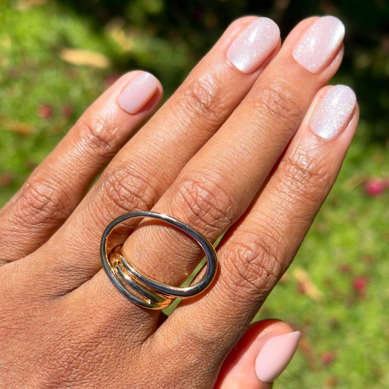 Pale Pink Iridescent Shimmer Nails — Short Round Nails