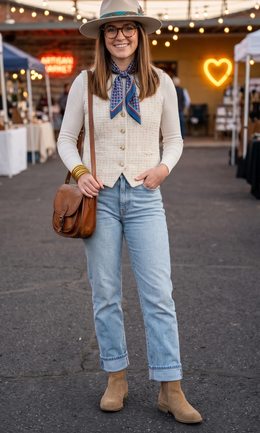 Tweed Vest and Fedora for a Polished Market-Ready Look Tweed Vest and Fedora for a Polished Market-Ready Look — Indie Outfits