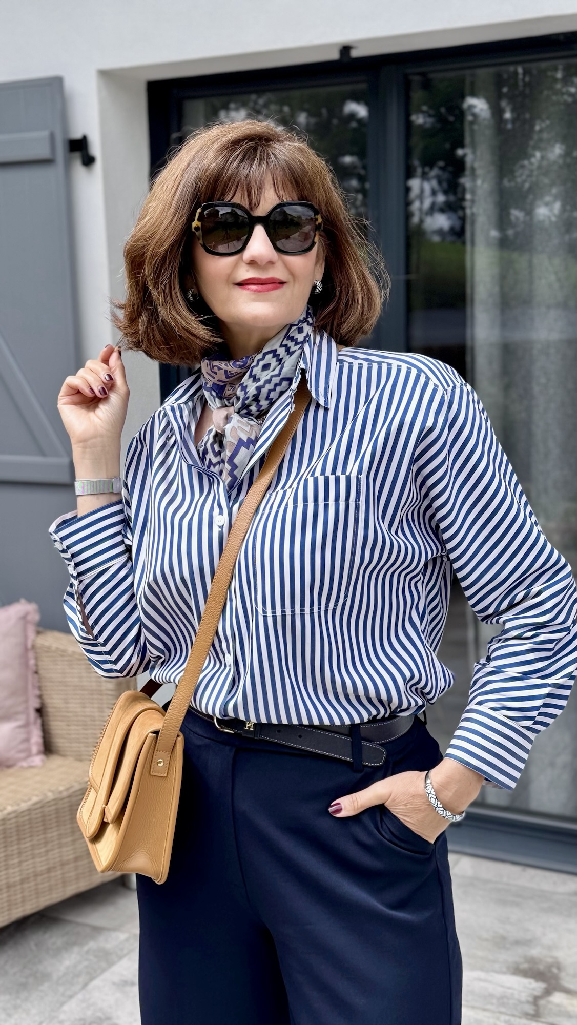 Striped Shirt and Silk Scarf for Parisian Chic Striped Shirt and Silk Scarf for Parisian Chic — Outfits for Women Over 50