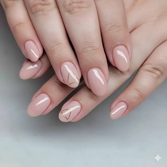 Pale Pink with Gold Geometric Accents Pale Pink with Gold Geometric Accents — Clean Girl Nails