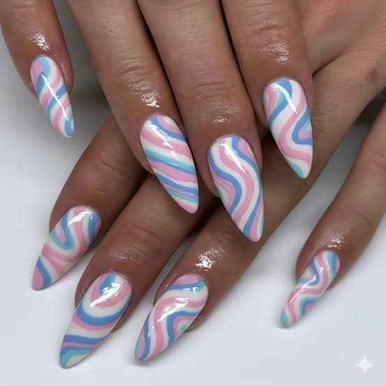 Vibrant Pink Blue White Swirls Vibrant Pink Blue White Swirls — Swirl Nails