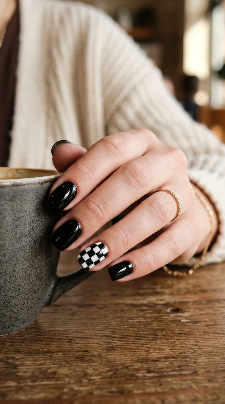Chic Black and White Accent Checkered Chic Black and White Accent Checkered — Checkered Nails