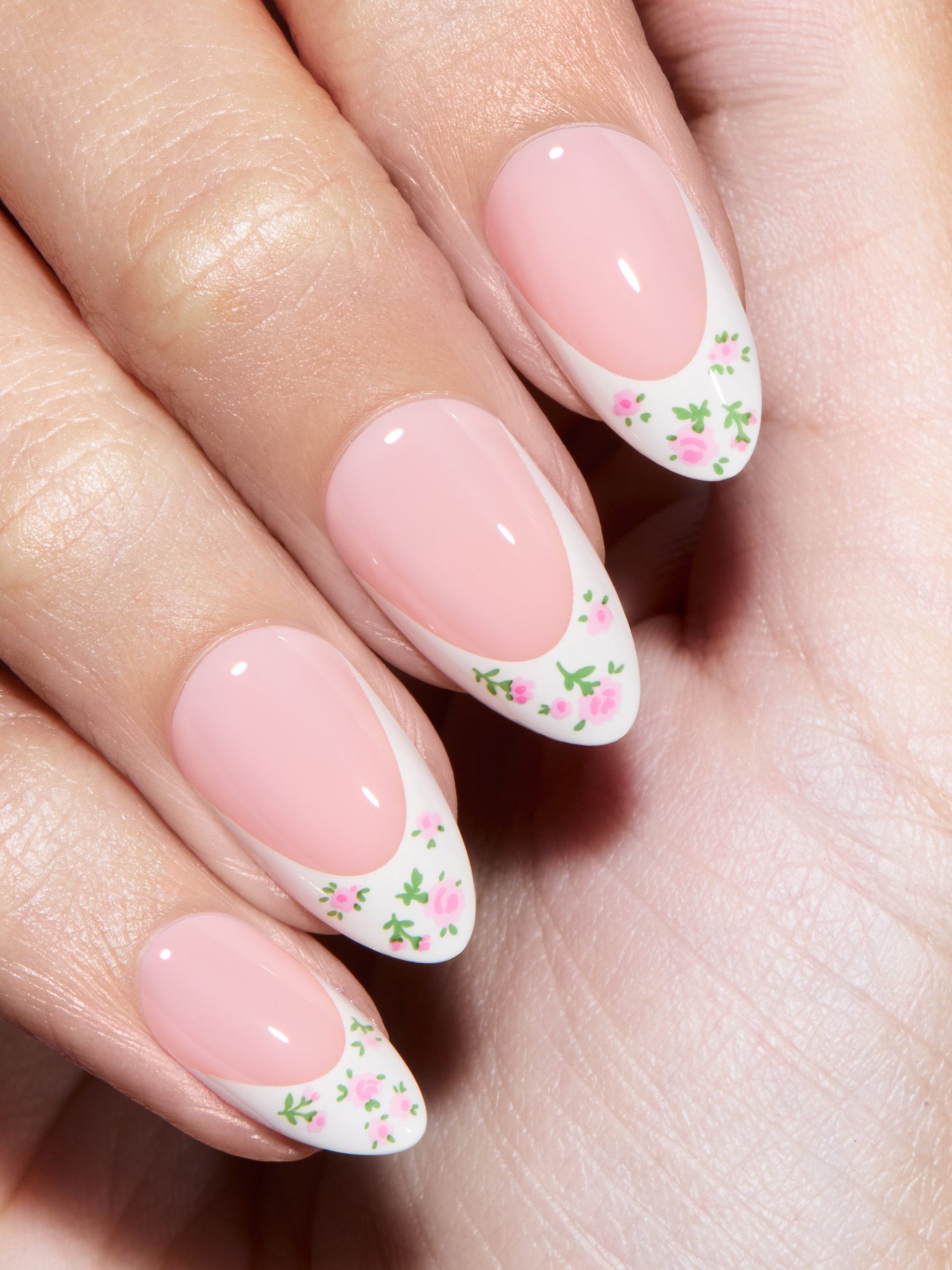 French Tips with Tiny Pink Floral Accents French Tips with Tiny Pink Floral Accents — Flower Nails