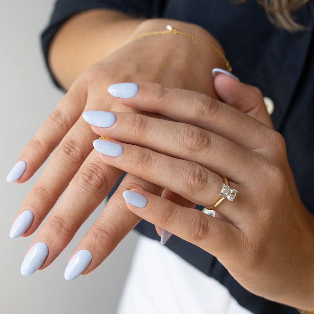 Solid Opaque Baby Blue Almonds — Blue Nails