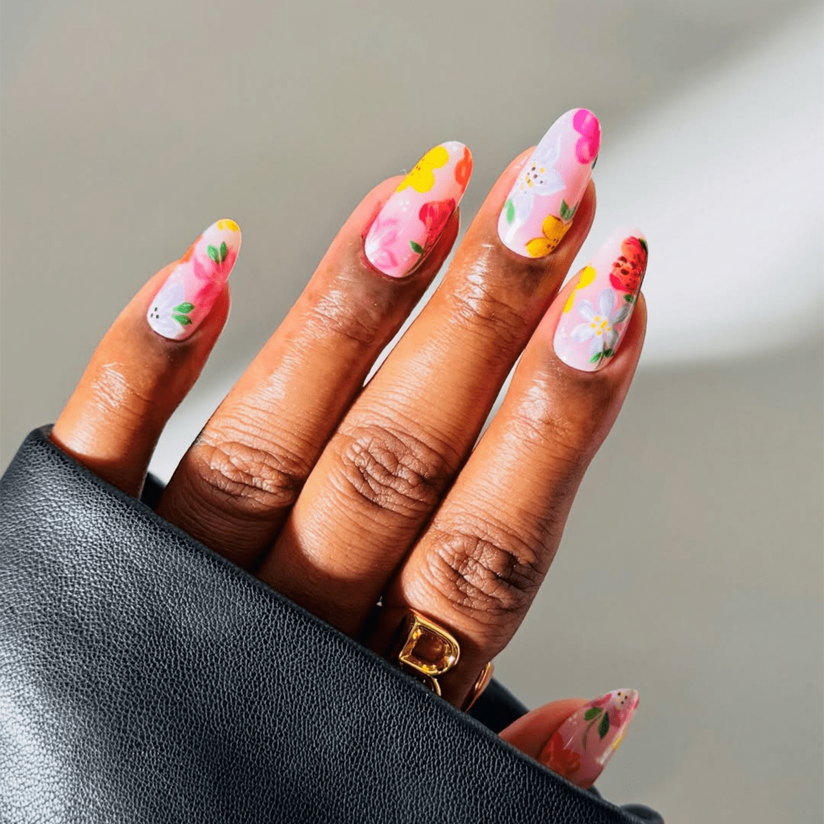 Almond Floral Nails in Vibrant Colors — Nail Designs