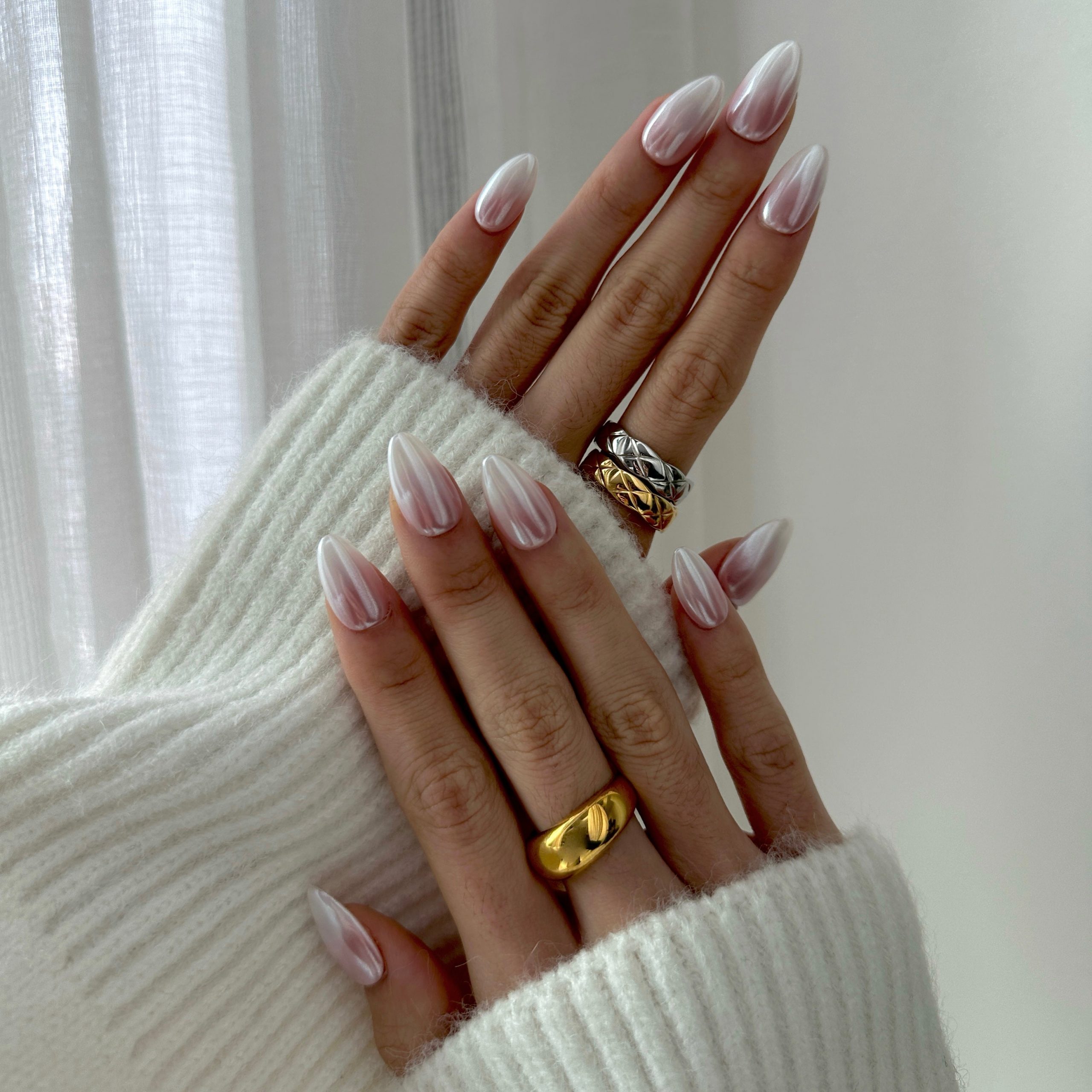 Sheer Nude Floral Pearl Accent Nails — Pearl Nails