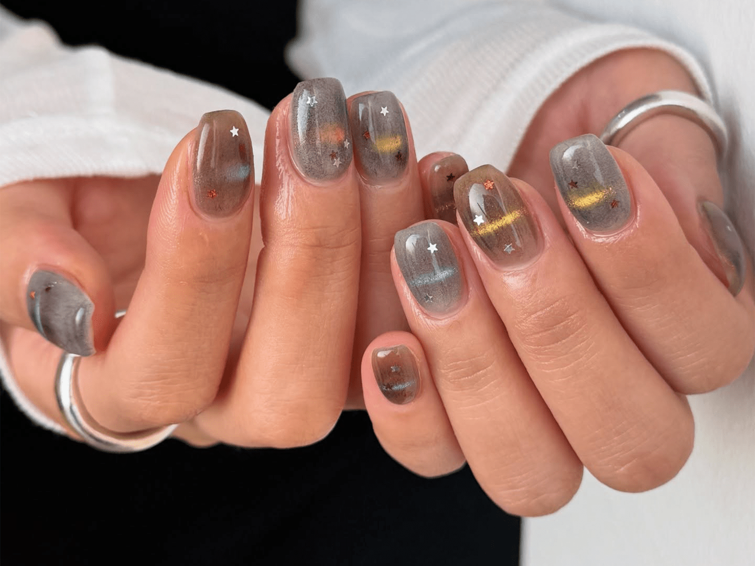 Muted Green Abstract Foil Cat Eye Muted Green Abstract Foil Cat Eye — Cat Eye Nails