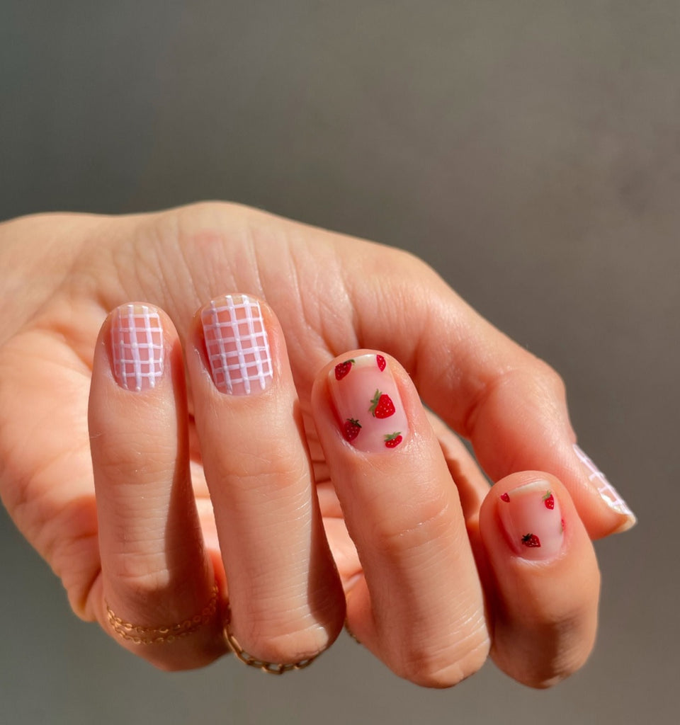 Strawberry Stripe Short Oval Nails — Strawberry Nails