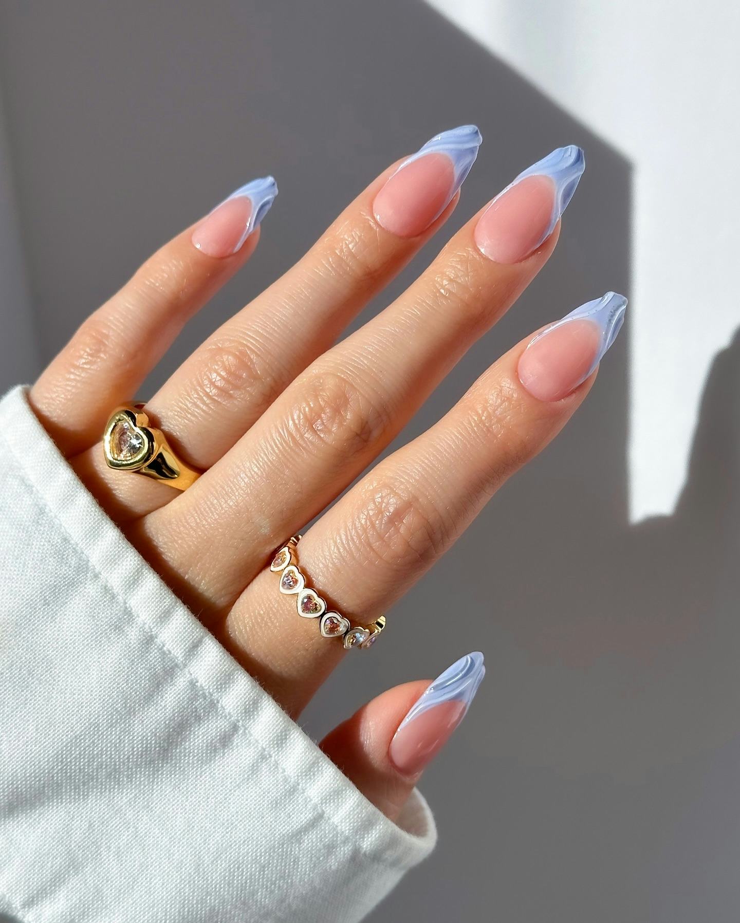 Abstract Light Blue French Stiletto Nails — Blue French Tip Nails