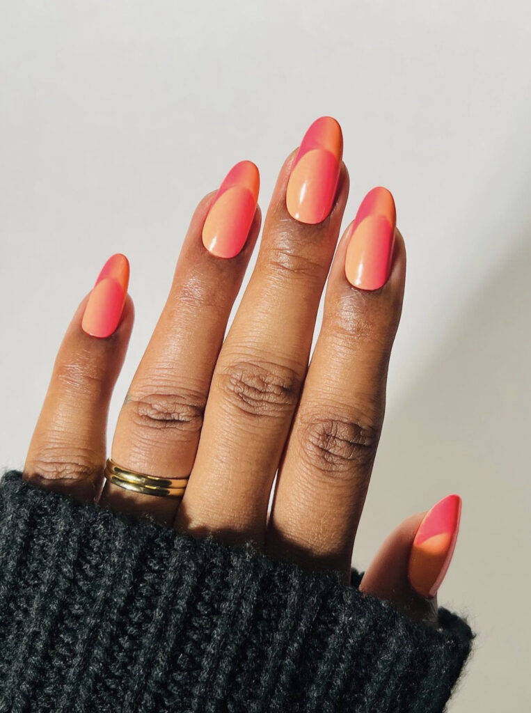 Coral to Orange Ombre French Almonds Coral to Orange Ombre French Almonds — Birthday Nails