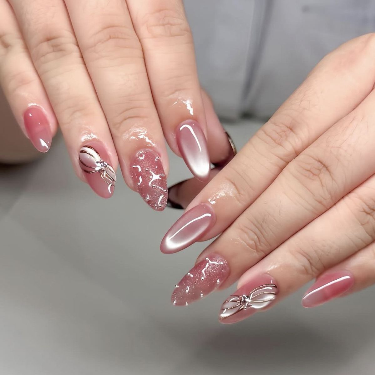 Rose Gold Glitter 3D Bow Stilettos — Prom Nails