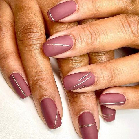 Thin Silver Lines On All Nails Visual Idea — Matte Nails