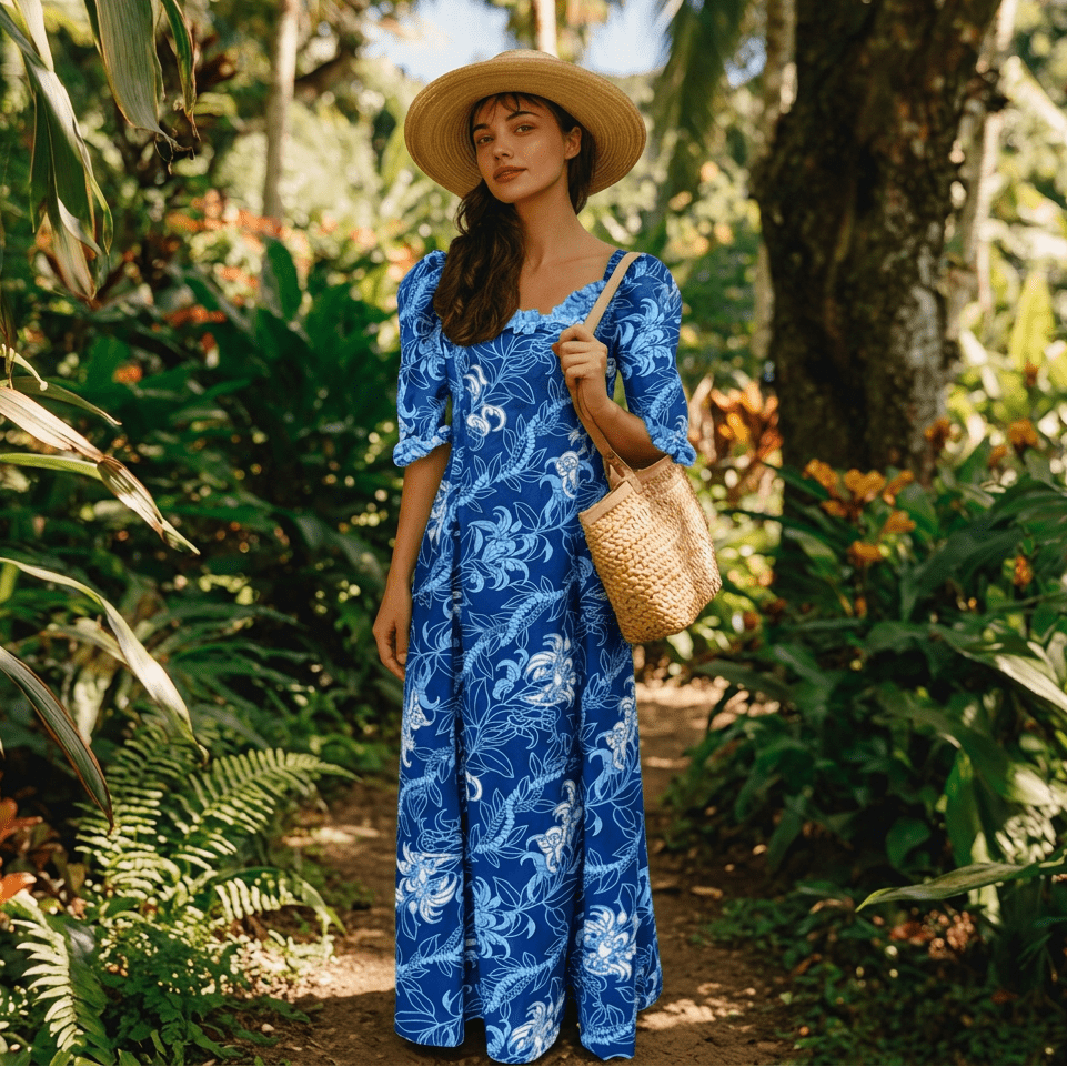 Royal Blue Floral Maxi Dress for Tropical Garden Charm — Hawaii Outfits