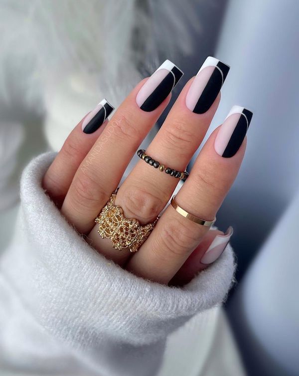 Geometric Black and White French Nails Geometric Black and White French Nails — Black and White Nails