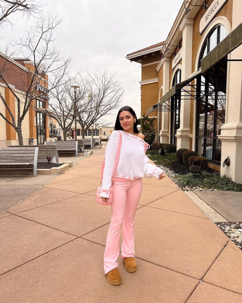 Lounge Comfort: Pink Velvet Pants with Knit Sweater Lounge Comfort: Pink Velvet Pants with Knit Sweater — Pink Outfits