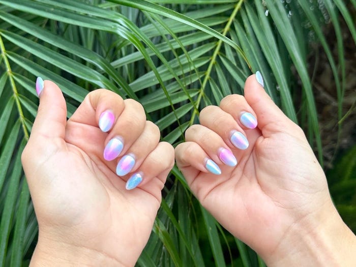 Iridescent Pastel Oval Shift Nails — Gel X Nails