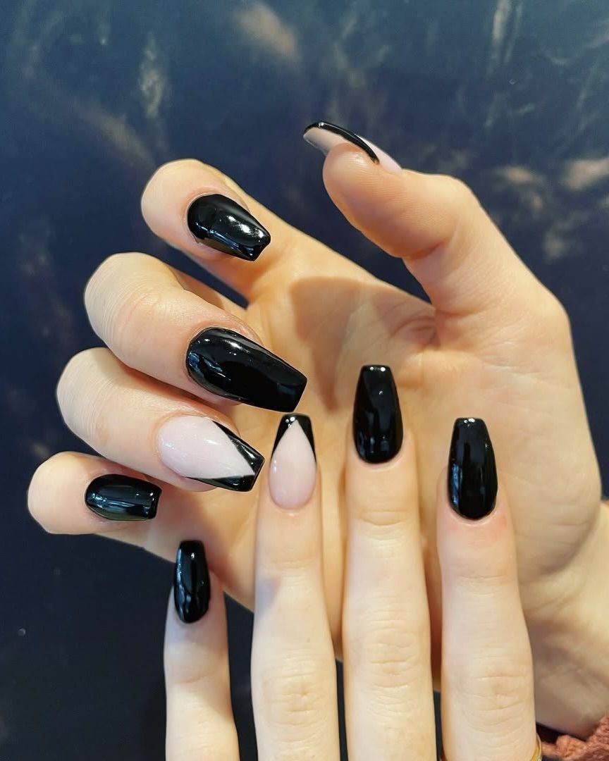 Abstract Black Design on Pink Coffin Nails