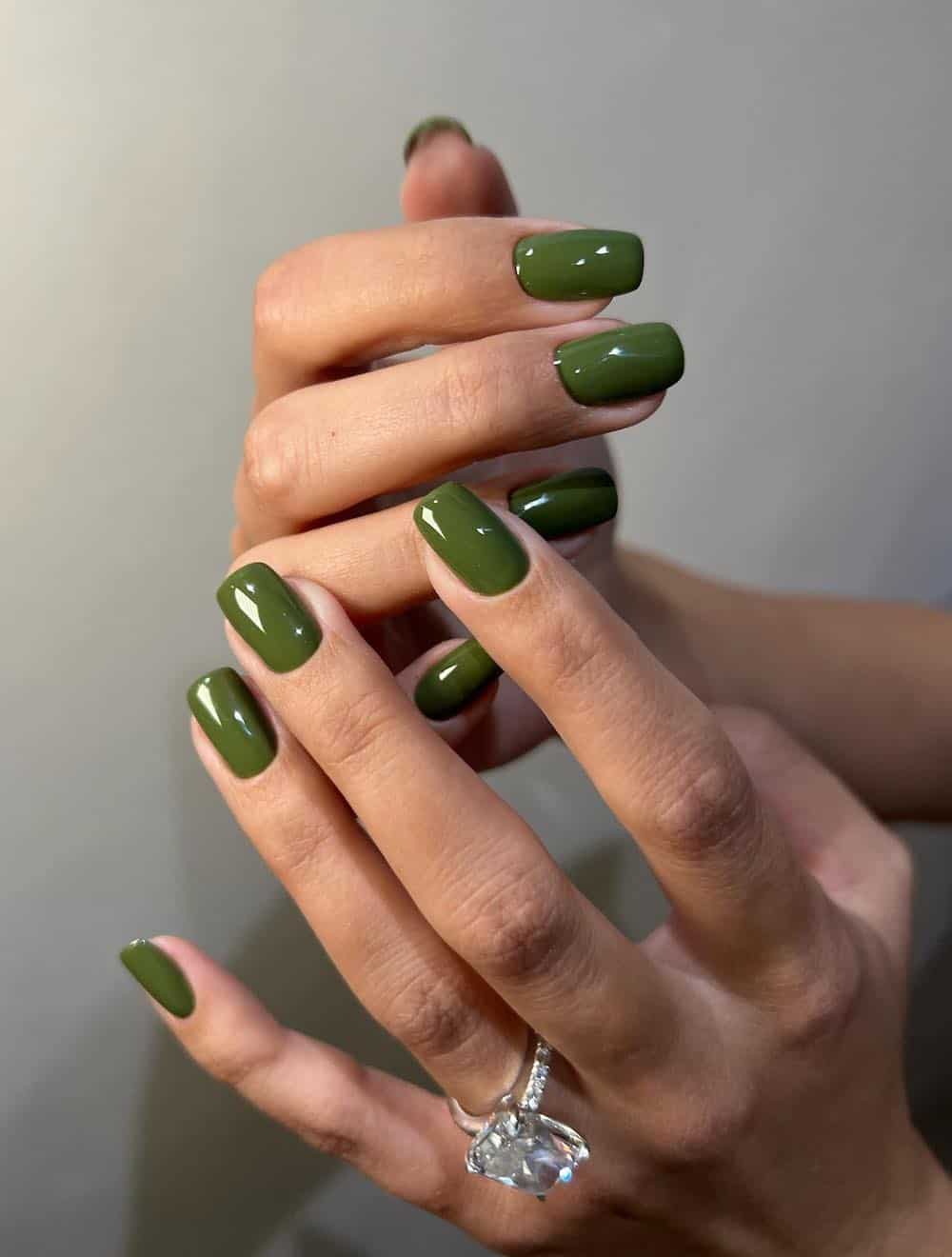 None Visual Idea — Olive Green Nails