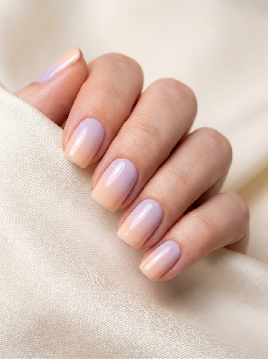 Peach to Lavender Ombre Short Squares — Simple Nails