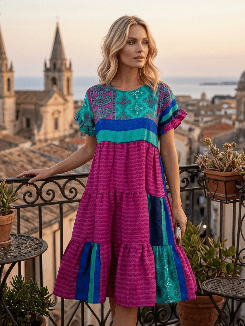 Patchwork A-Line Dress: Vibrant Summer Boho Statement Patchwork A-Line Dress: Vibrant Summer Boho Statement — Boho Outfits