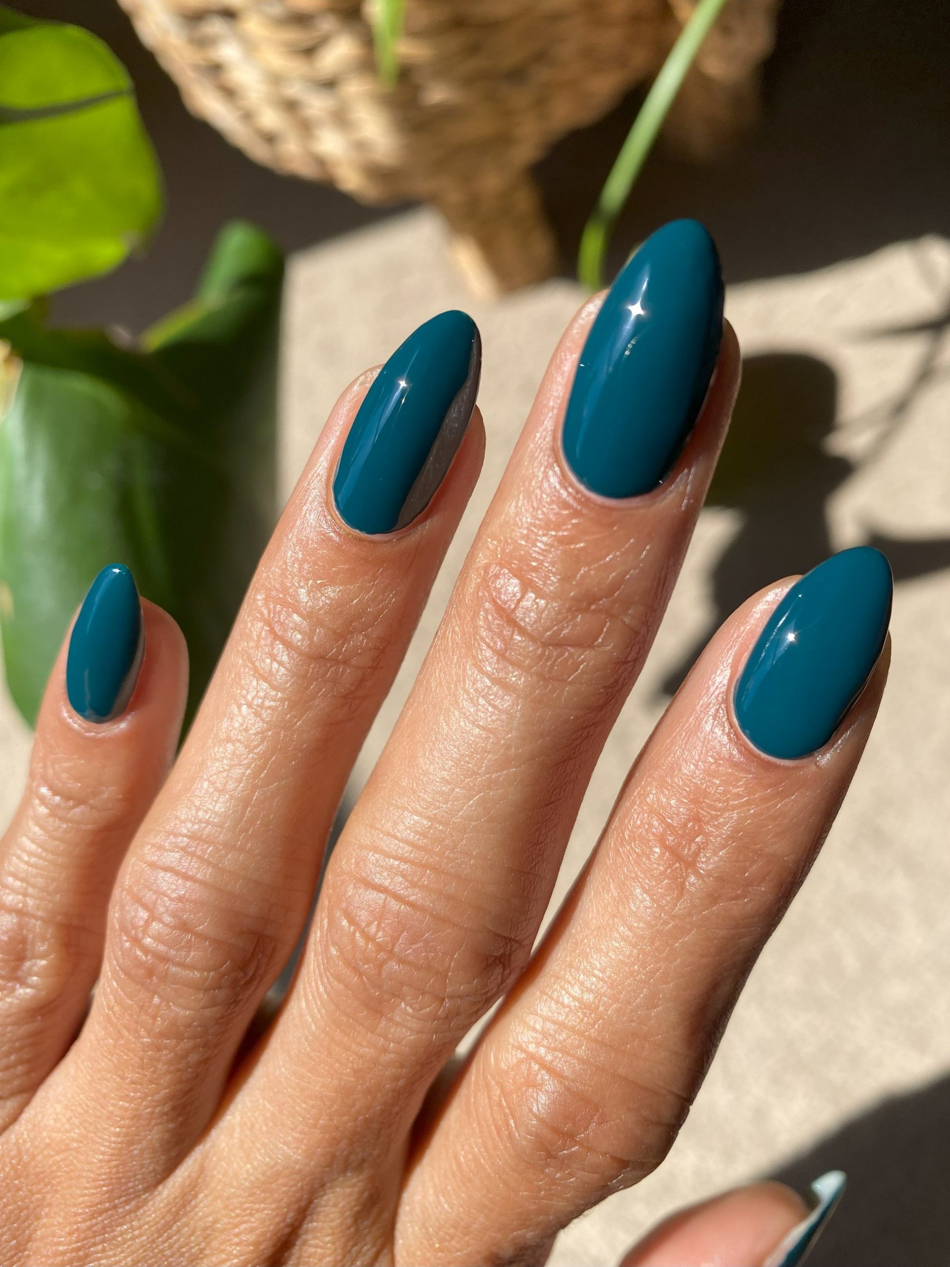 Glossy Deep Opaque Teal Stiletto Nails — Teal Nails