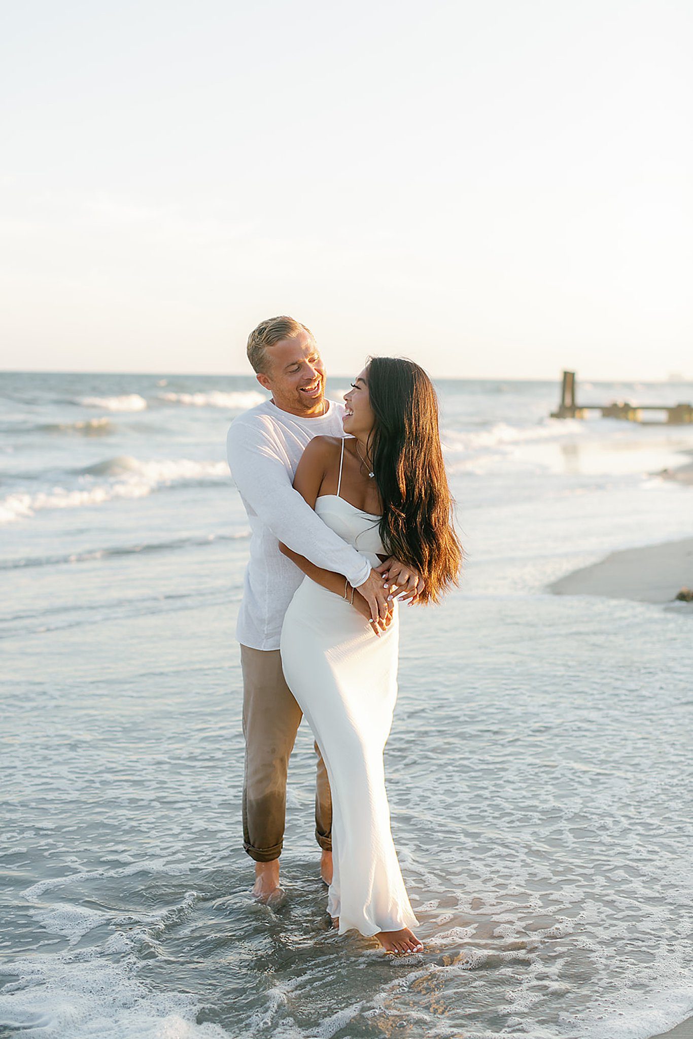 Sunset Beach Engagement: Fitted White Dress Sunset Beach Engagement: Fitted White Dress — Engagement Photo Outfits