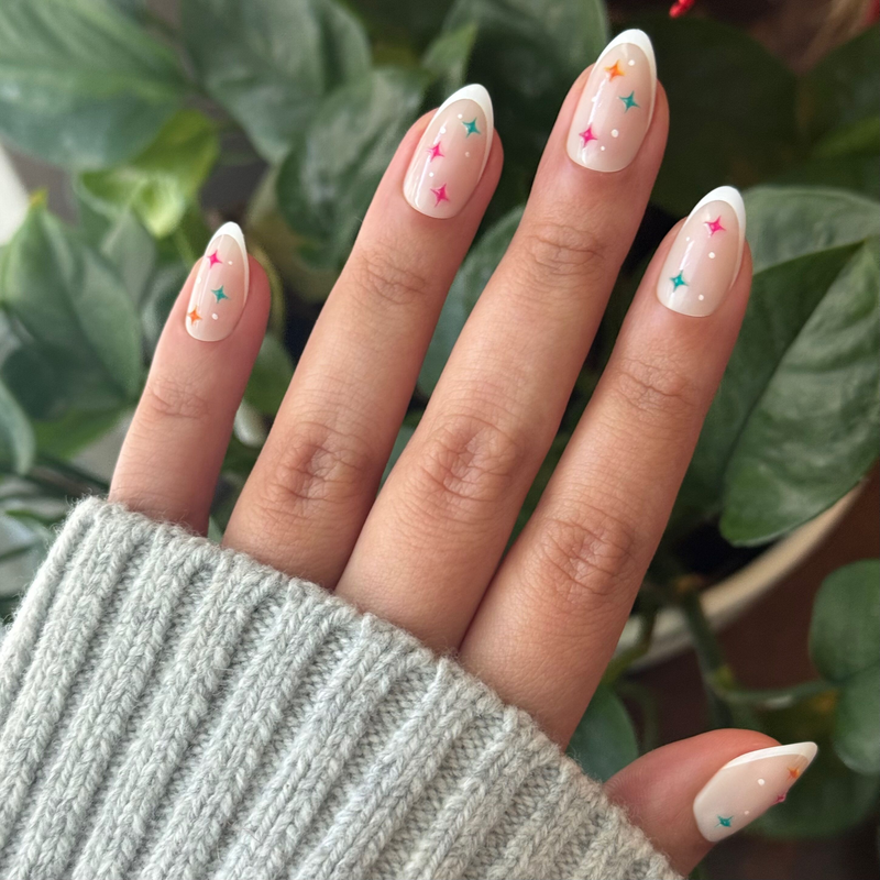 Playful Star Decal French Tips — Medium Nails
