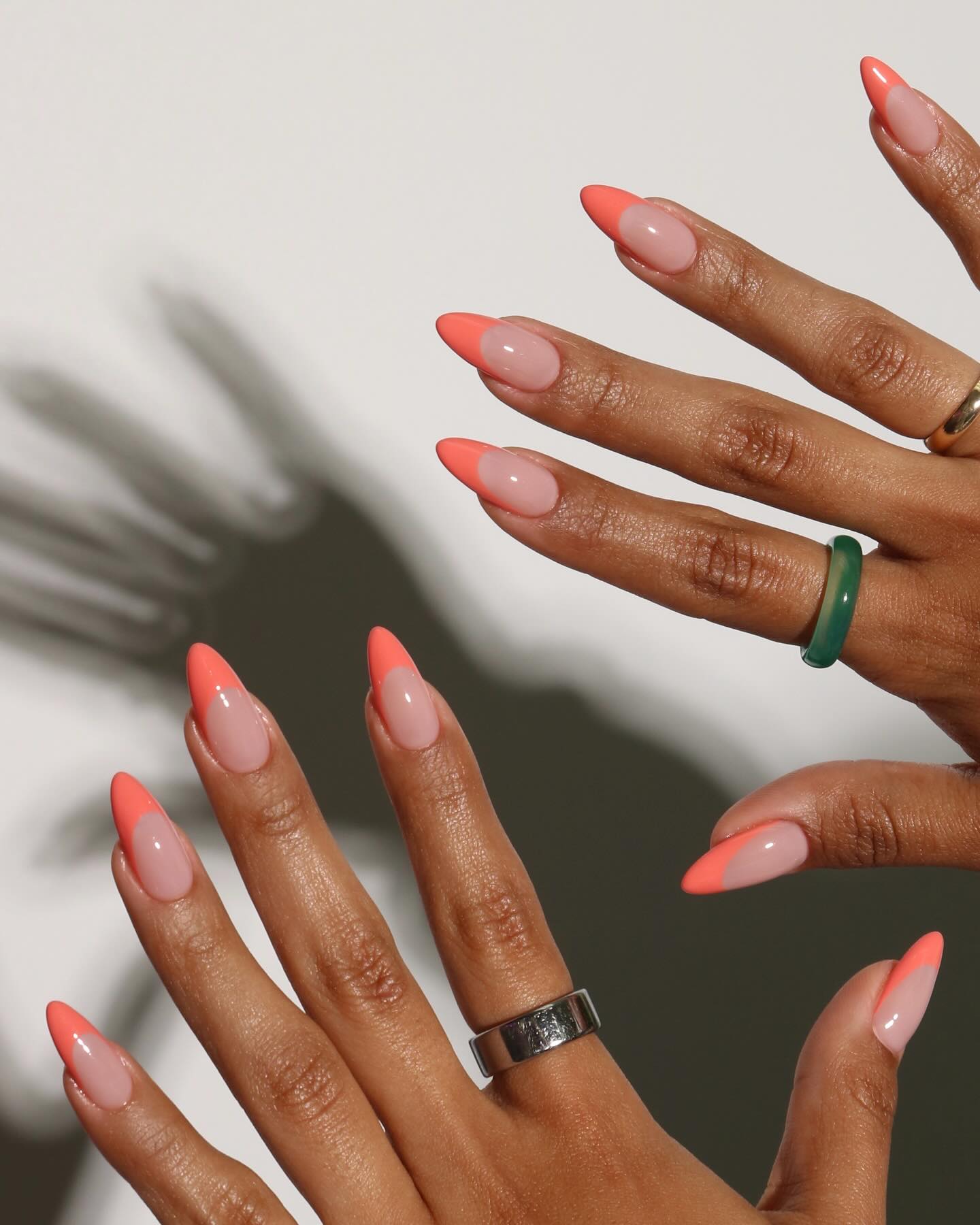 Peach French Tips on Sheer Nude — Peach Nails