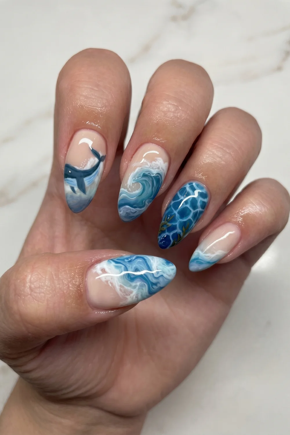 Ocean Wave and Whale Art — Beach Nails
