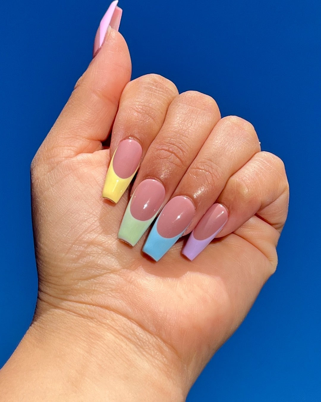 Pastel Color-Blocked French Tips on Coffin Nails Pastel Color-Blocked French Tips on Coffin Nails — Colored French Tip Nails