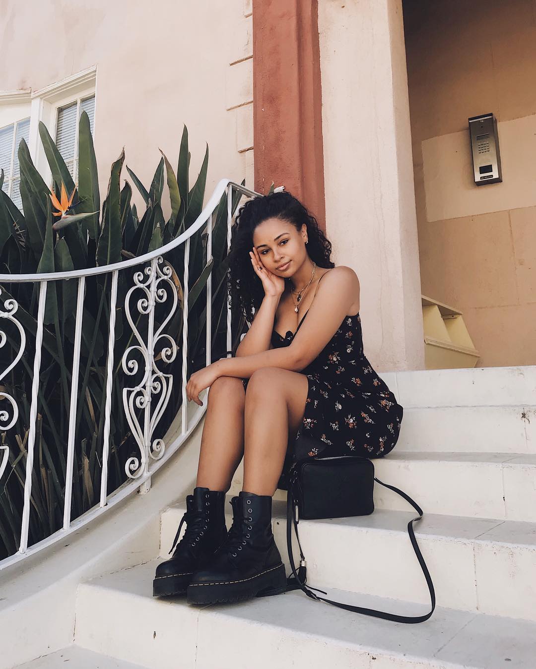 Floral Slip Dress with Combat Boots — Grunge Outfits
