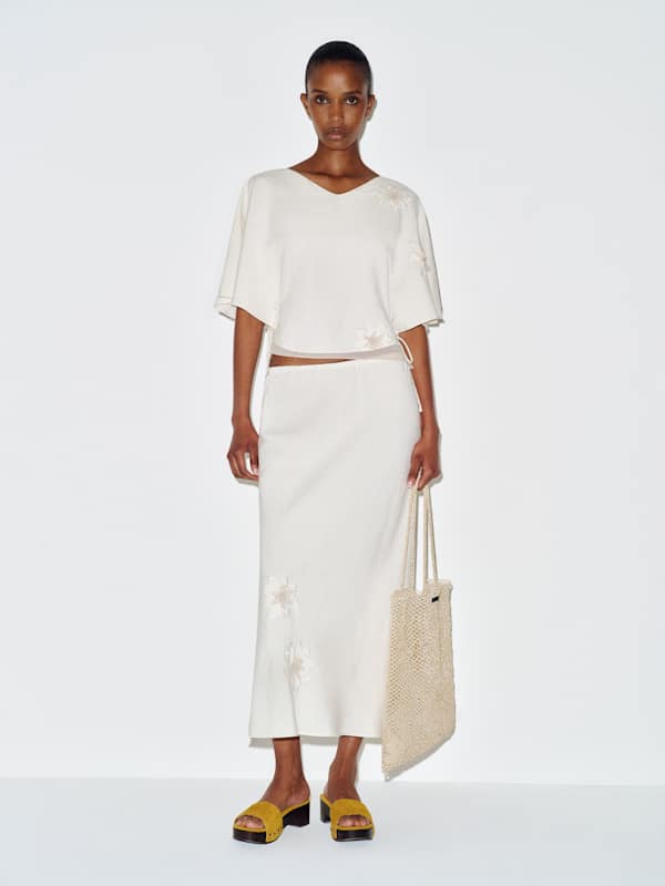 Retro Charm: Embroidered Separates with Textured Cardigan — Vintage Outfits