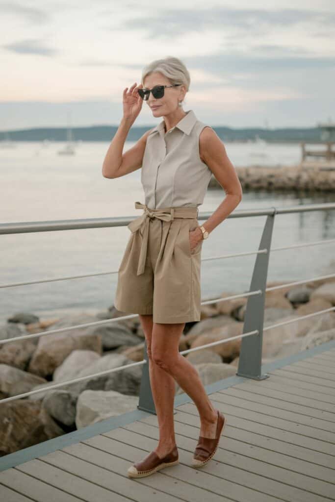 Paperbag Waist Shorts for Casual Seaside Style Paperbag Waist Shorts for Casual Seaside Style — Outfits for Women Over 50