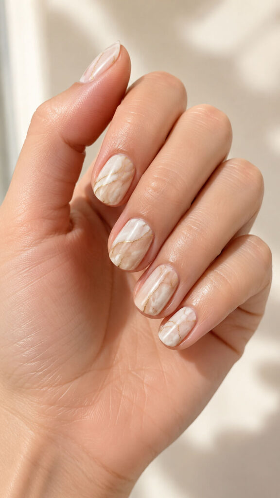 Subtle Beige and White Marble with Gold Veins Subtle Beige and White Marble with Gold Veins — Marble Nails