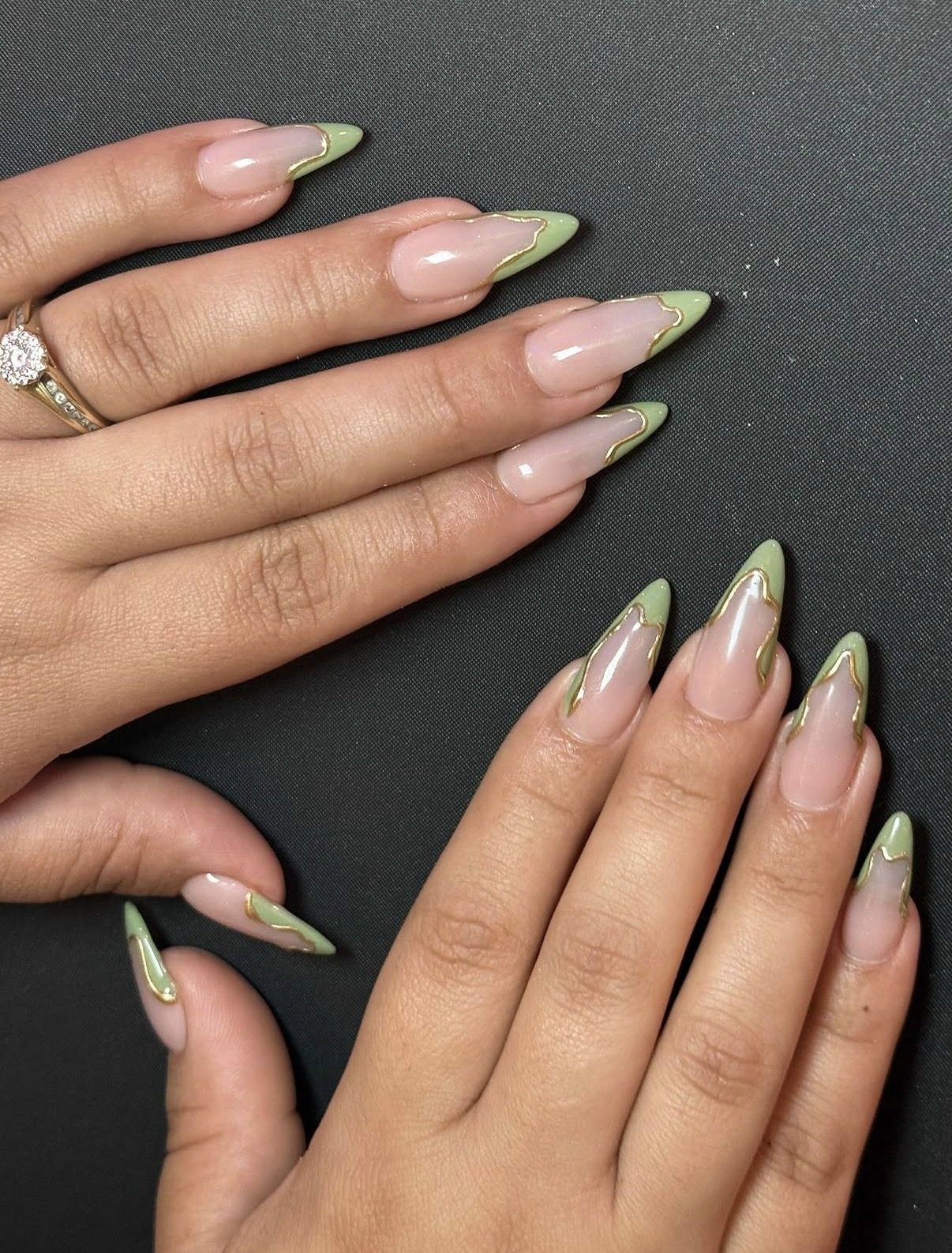 Abstract Gold Lines Sage Green Tips Abstract Gold Lines Sage Green Tips — Sage Green Nails