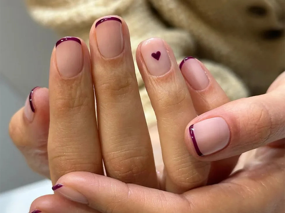 Sheer Nude French Tips with Heart Sheer Nude French Tips with Heart — School Nails