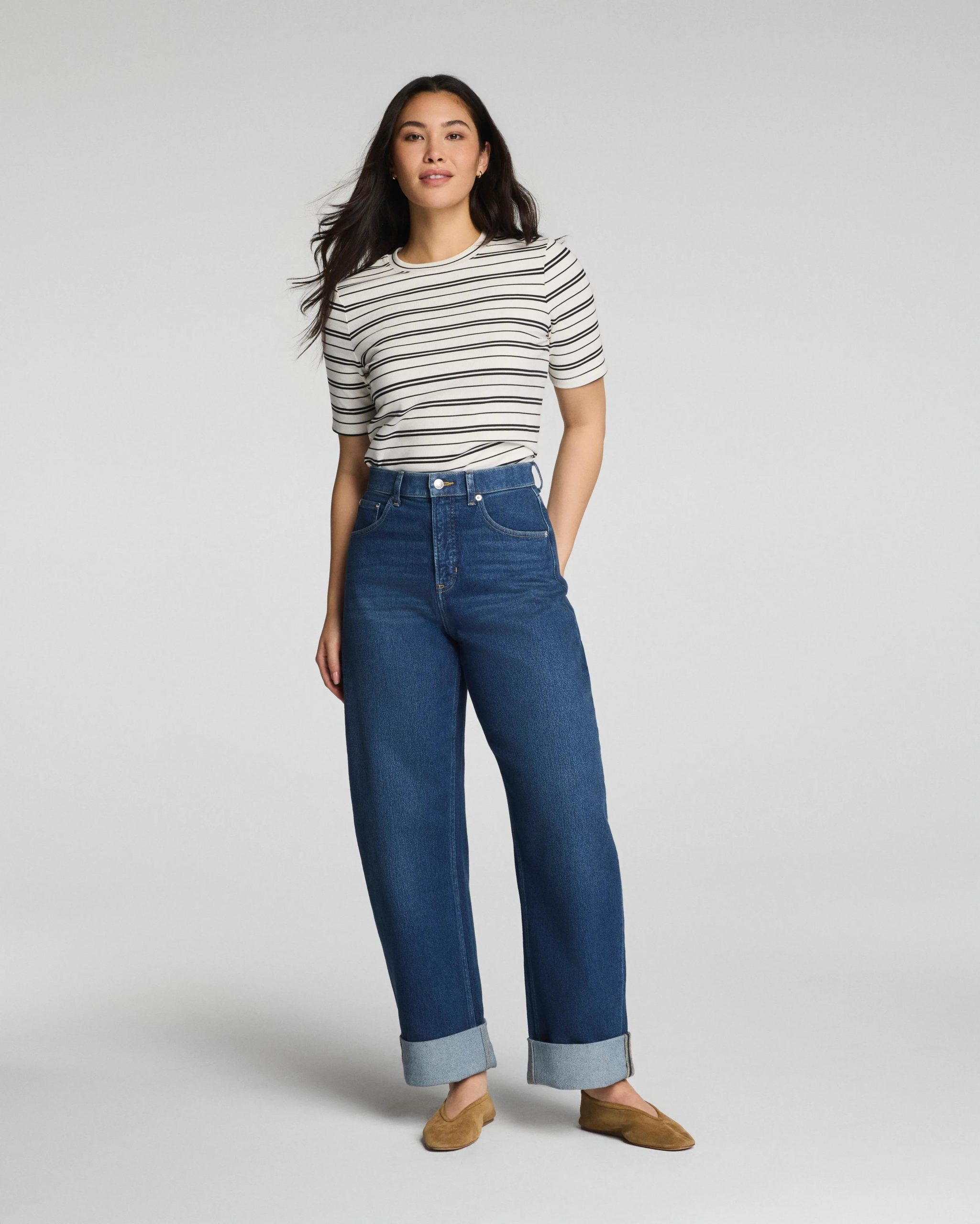 Striped Top with Cuffed Wide-Leg Jeans Striped Top with Cuffed Wide-Leg Jeans — Basic Outfits