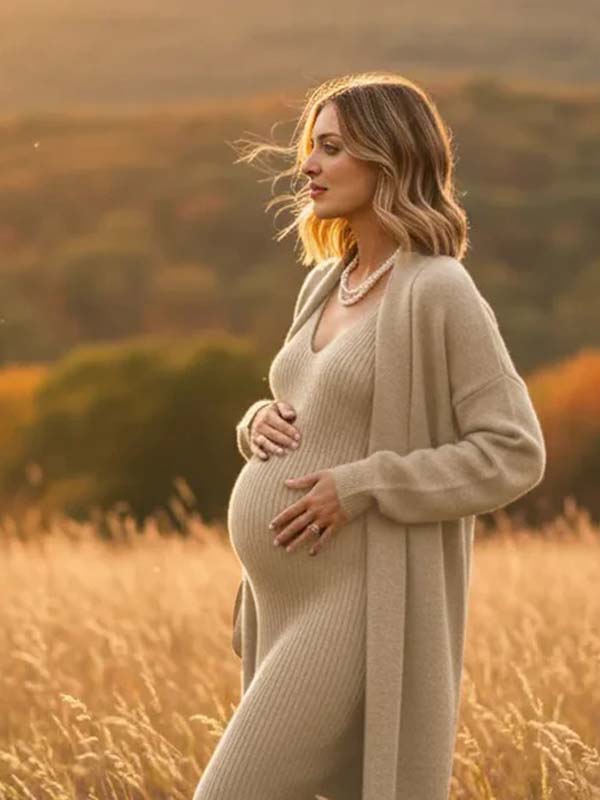 Chic Layered Knit Dress and Cardigan Chic Layered Knit Dress and Cardigan — Maternity Outfits