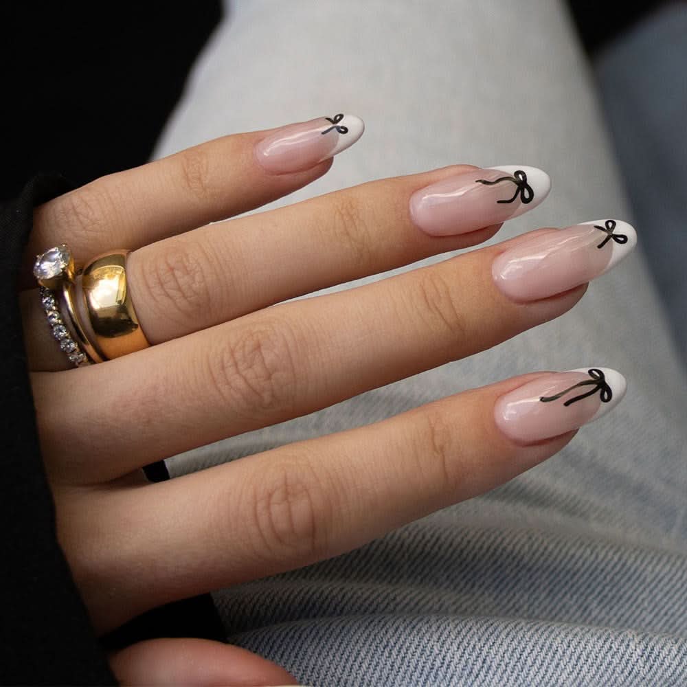 Minimalist Black Bow French Tip Stickers Minimalist Black Bow French Tip Stickers — Bow Nails
