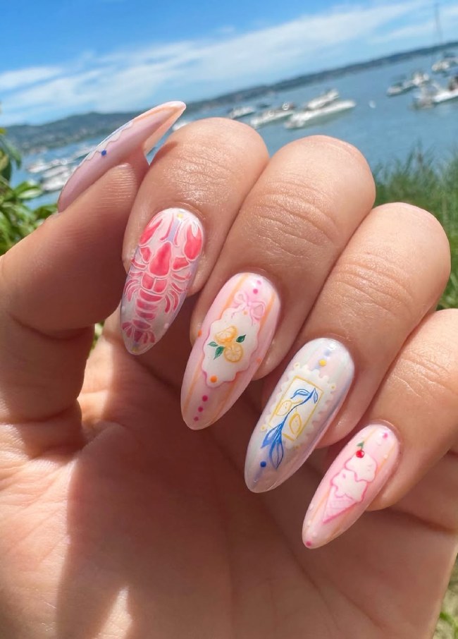 Cute Lobster & Gelato Art — Vacation Nails