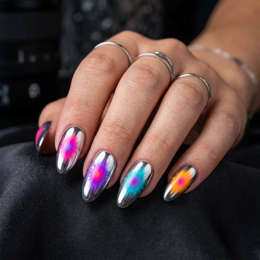 Hypnotic Chrome Purple Blue Orange Aura — Aura Nails