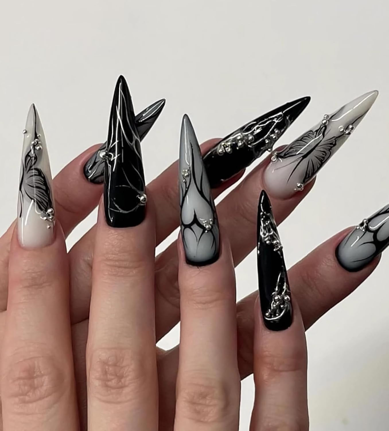 Glossy And Metallic Chrome Visual Idea — Stiletto Nails
