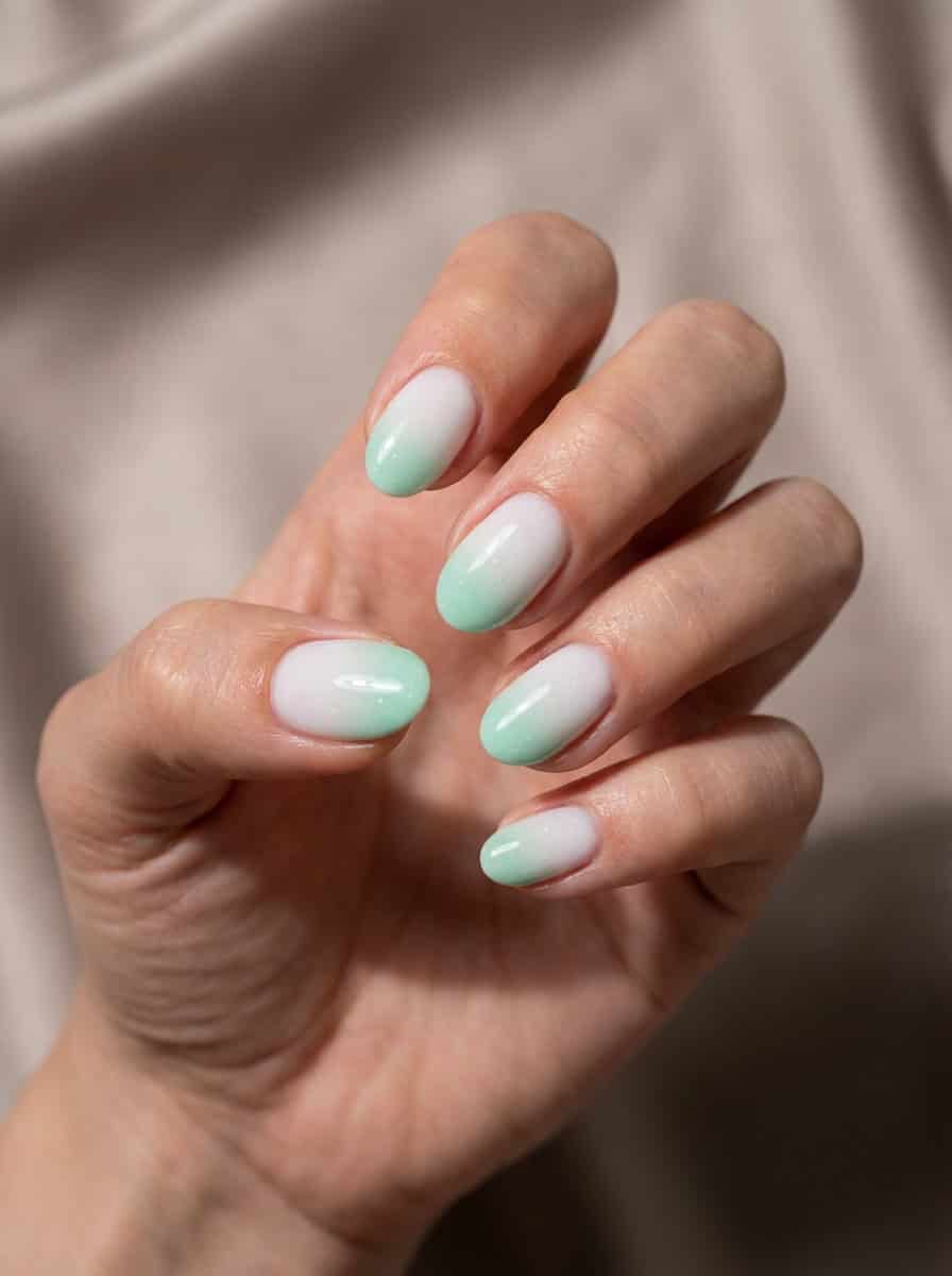 White to Mint Green Ombre Oval Nails White to Mint Green Ombre Oval Nails — Mint Green Nails