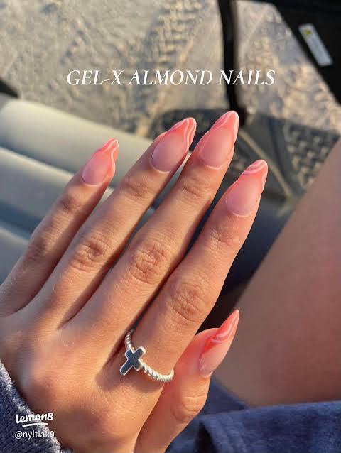 Orange Swirl French Square Nails — Gel X Nails