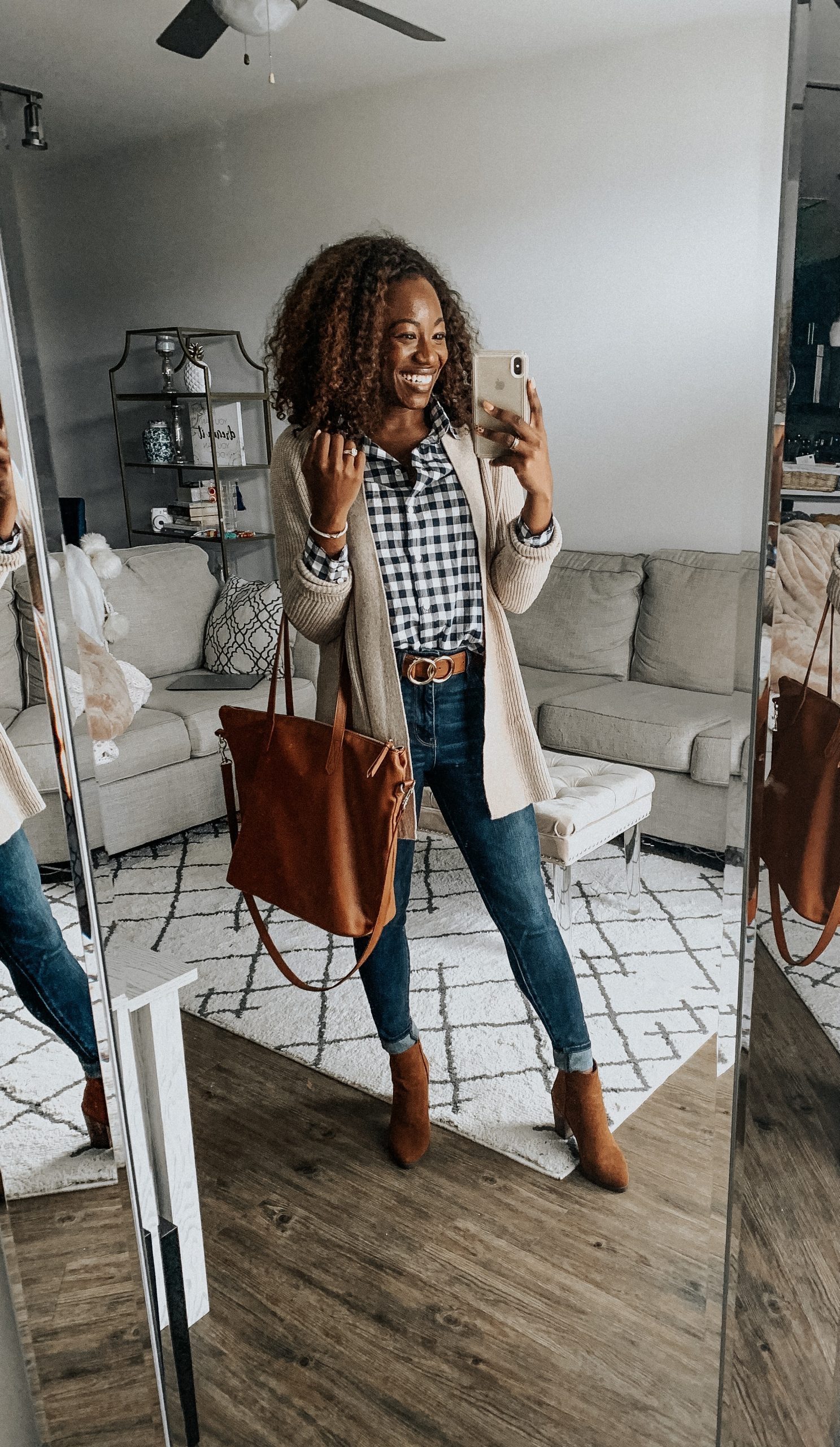 Gingham Shirt and Cardigan for Layered Casual Comfort Gingham Shirt and Cardigan for Layered Casual Comfort — Casual Outfits